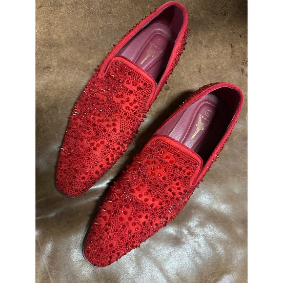Enzo Romeo Other - Enzo Romeo Mens Red Rhinestone Spiked Loafers Dress Shoes Size 10